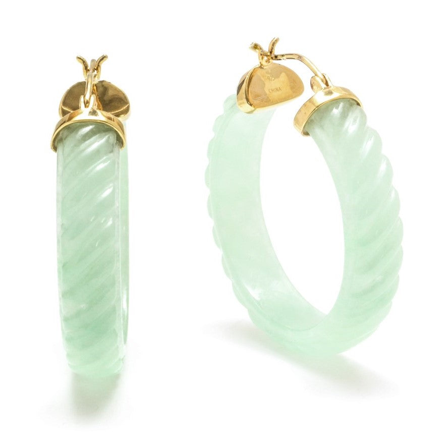 Carved Jade Hoop Earrings