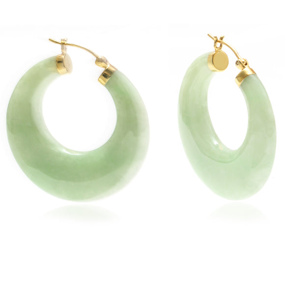 Elongated Jade Hoop Earrings