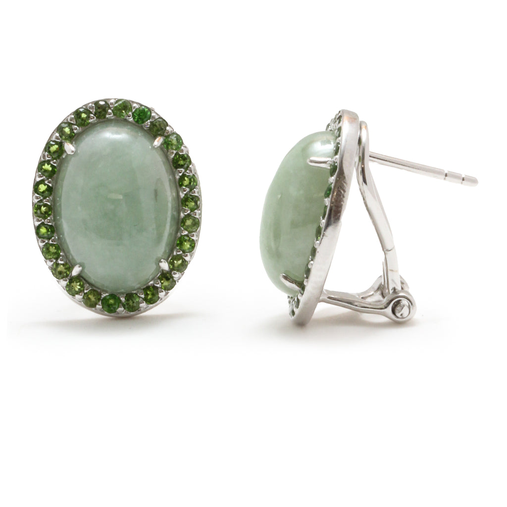 Jade & Chrome Diopside Oval Halo Earrings