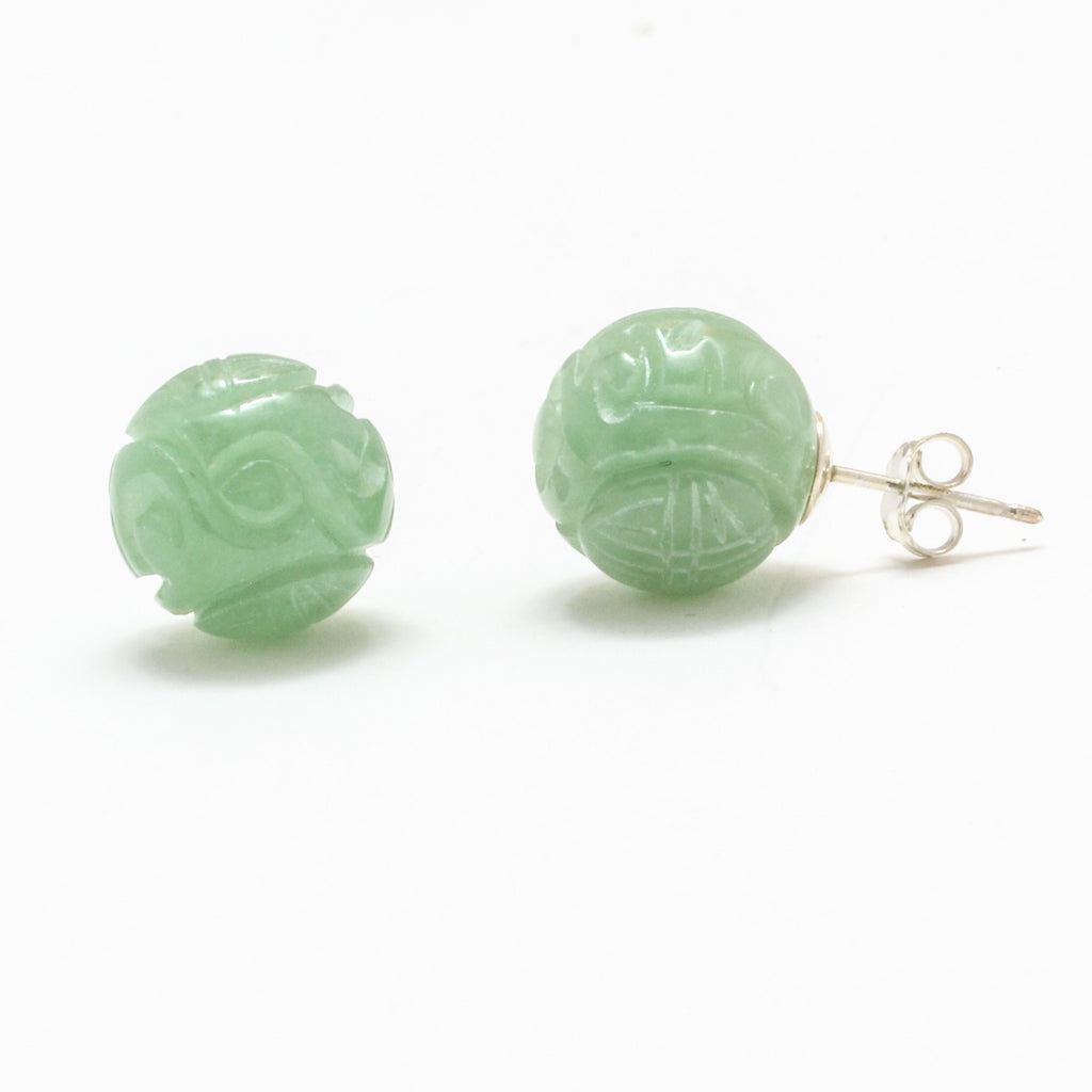 12mm Carved Jade Stud Earrings