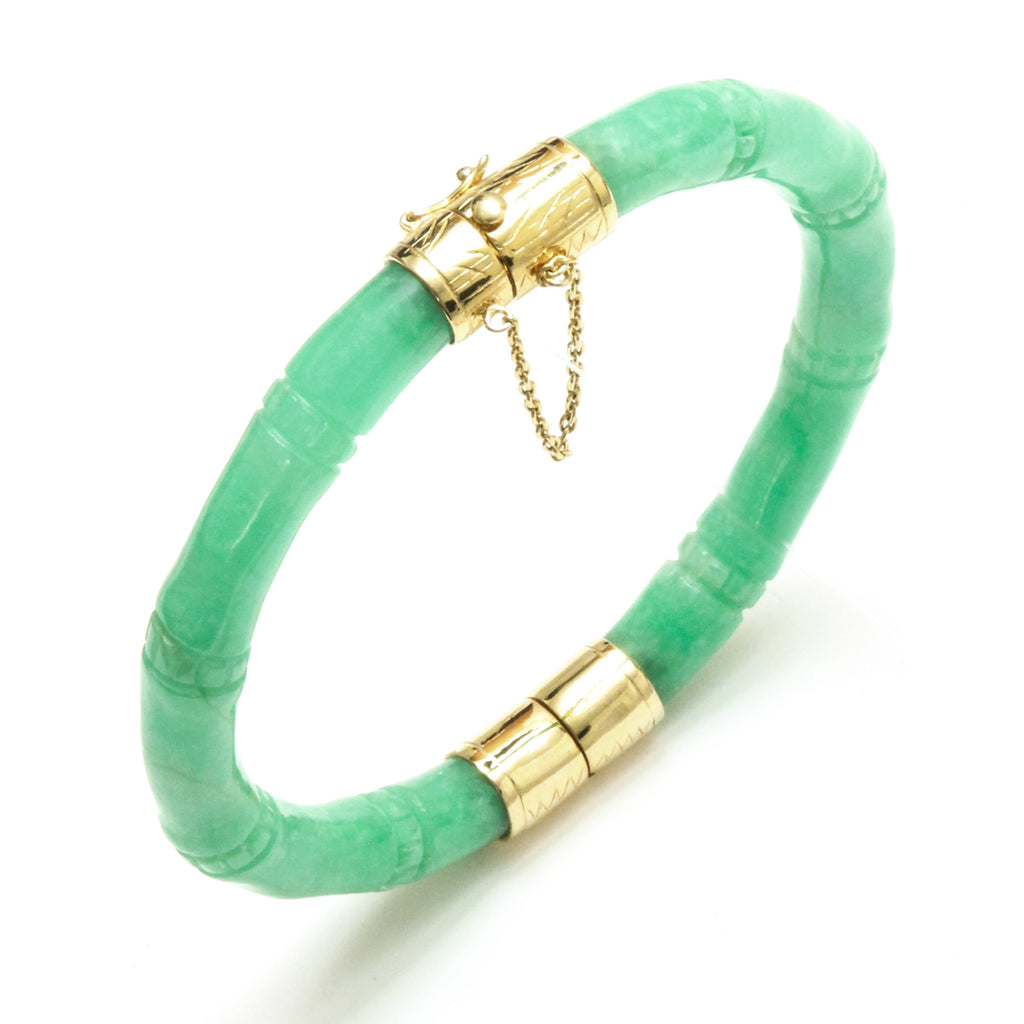 Hinged Carved Jade 'Bamboo' Bangle Bracelet