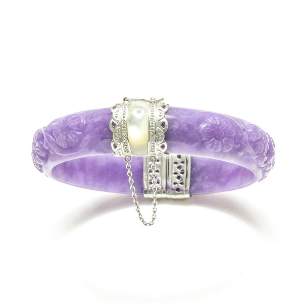 Hinged Carved Jade Mother of Pearl Bangle Bracelet – Kwan