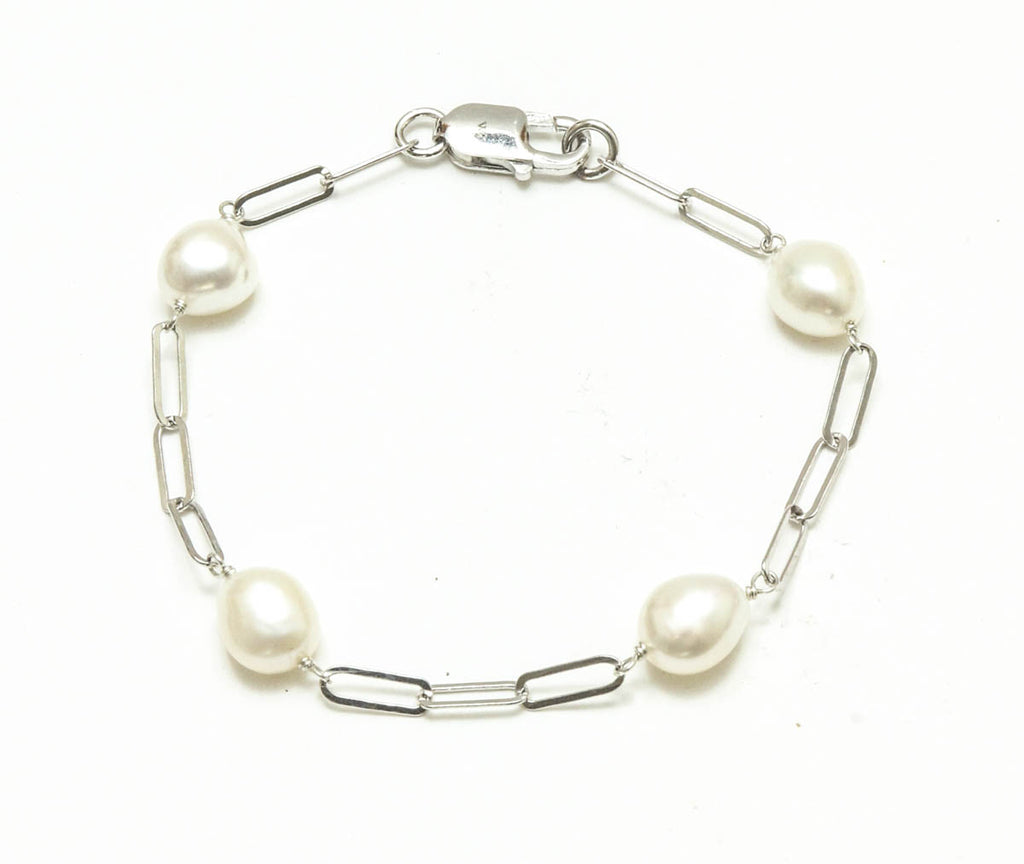 9mm Baroque Pearl On Sterling Silver Paperclip Chain Bracelet