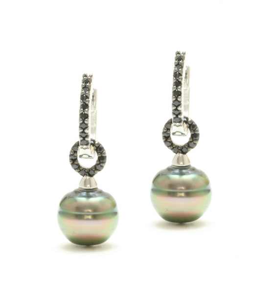 9MM Tahitian Pearl & Choice Of Black Spinel or White Zircon Drop Earrings