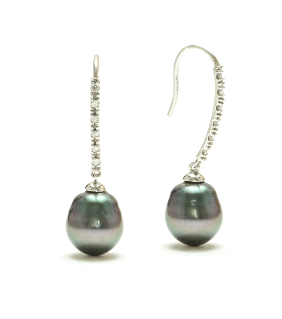 Tahitian Pearl & Diamond Drops in 14K White Gold