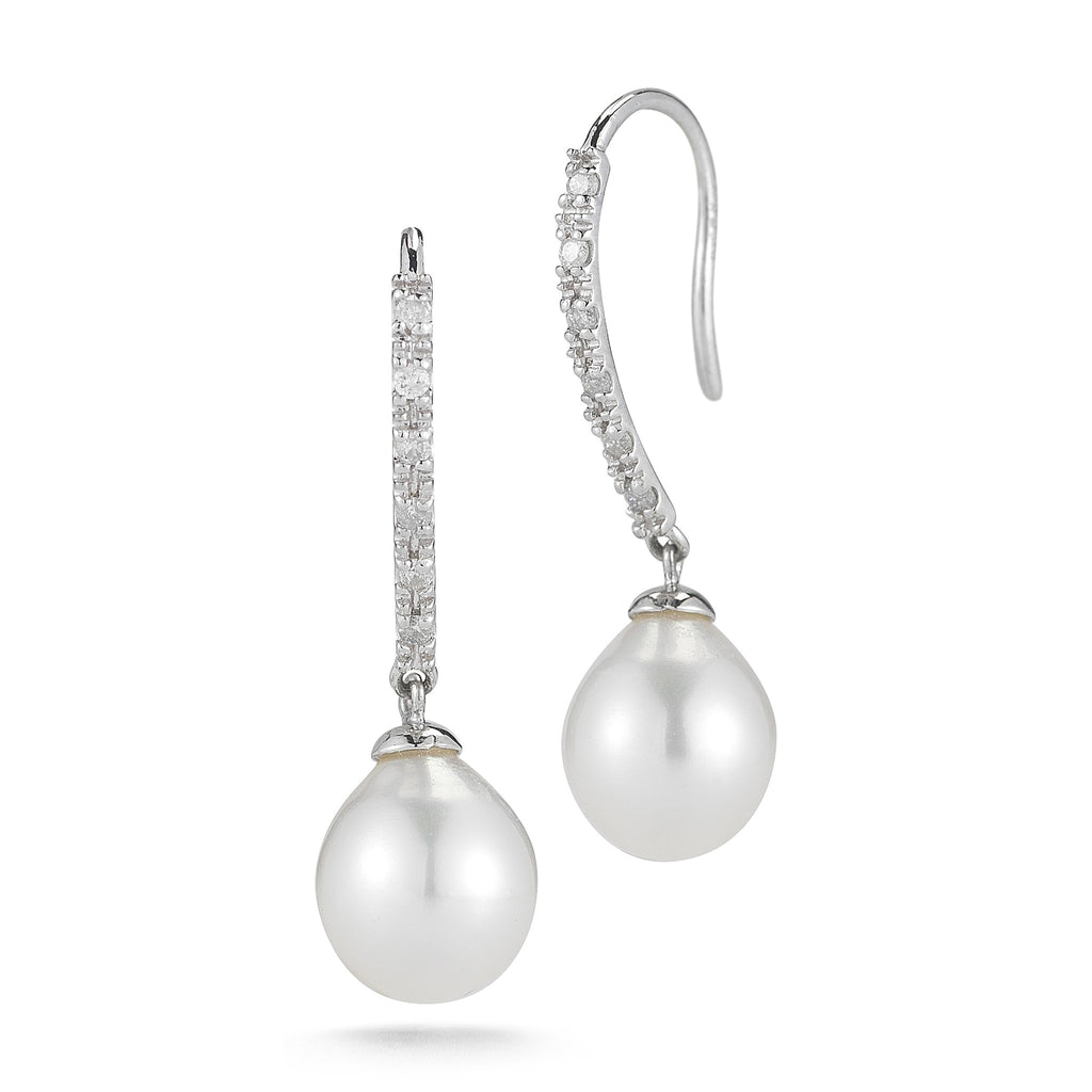 Diamond and Pearl Drop Earrings