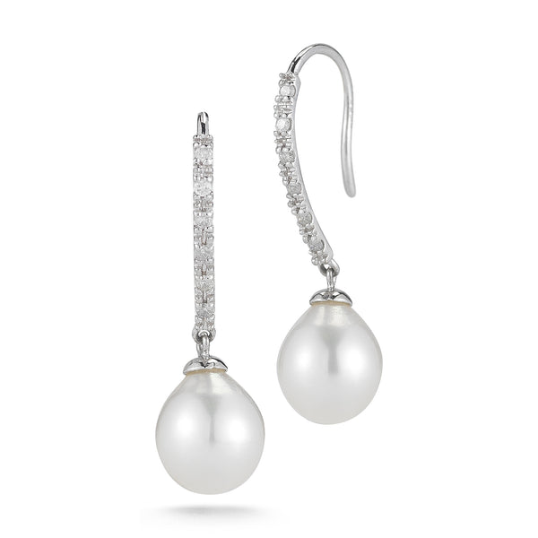 Diamond and Pearl Drop Earrings