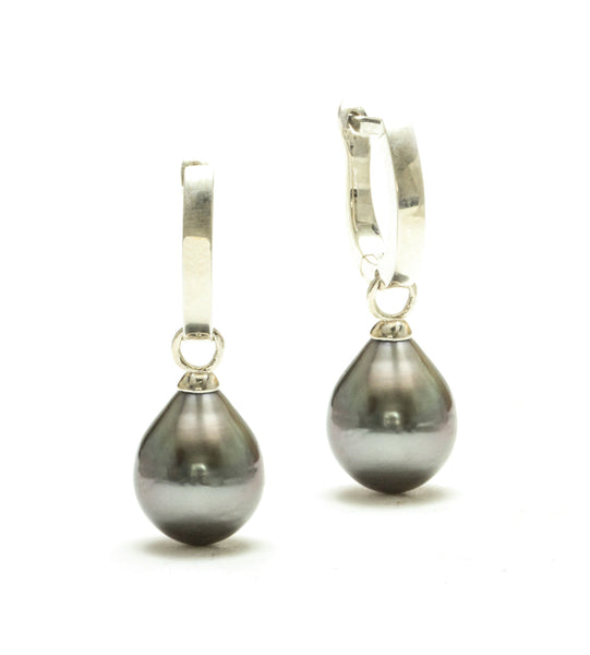 9MM Tahitian Drop Pearl Huggie Hoop Earrings