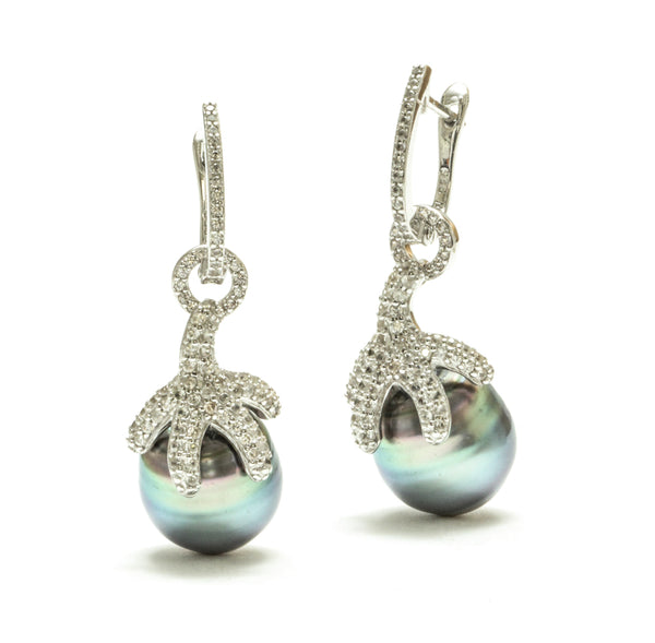 Tahitian Pearl & White Zircon Starfish Earrings