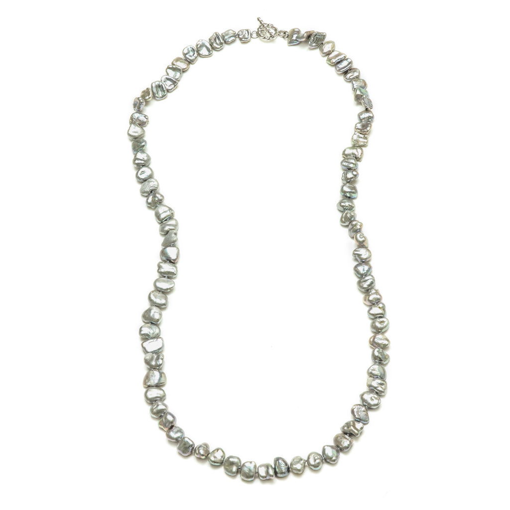 36" 11MM Silver Keshi Pearl Necklace