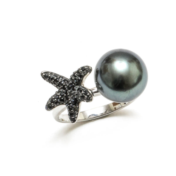 11MM Tahitian Pearl & Spinel Starfish Ring