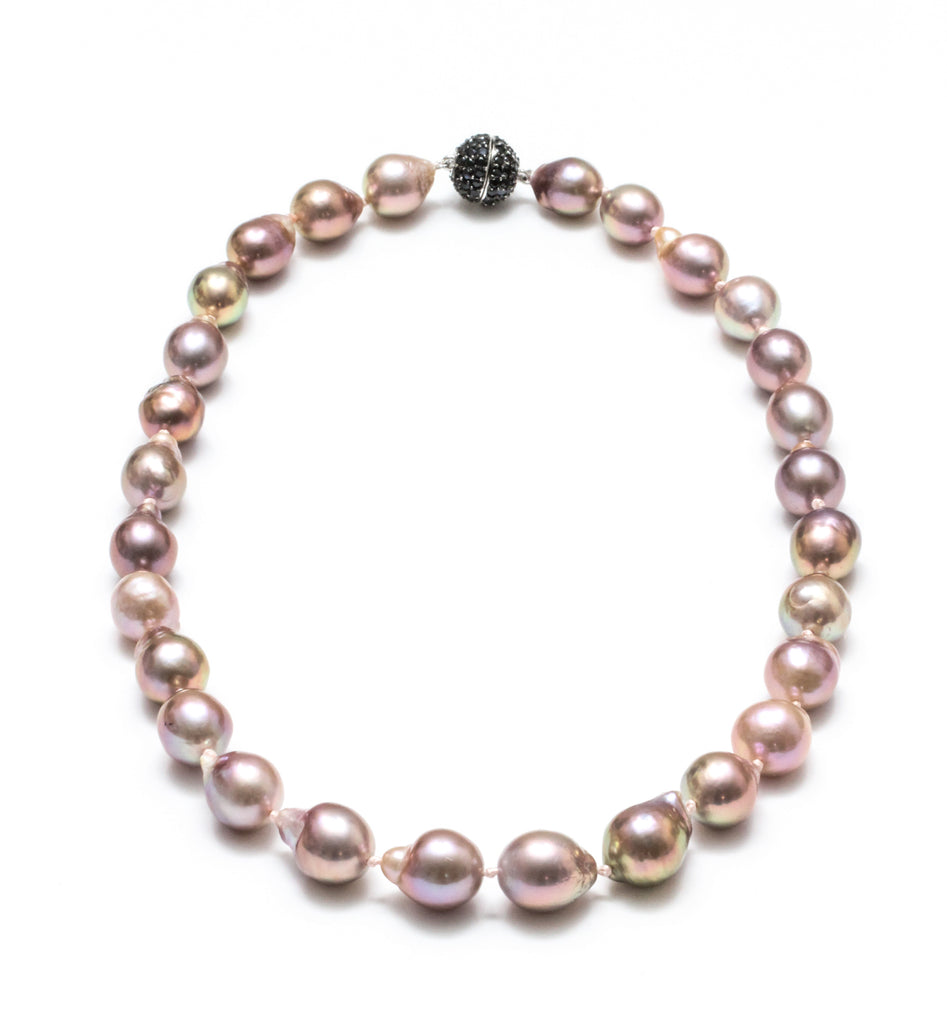 18" 12-15MM Natural Metallic Pink Baroque Freshwater Pearl Necklace with spinel clasp
