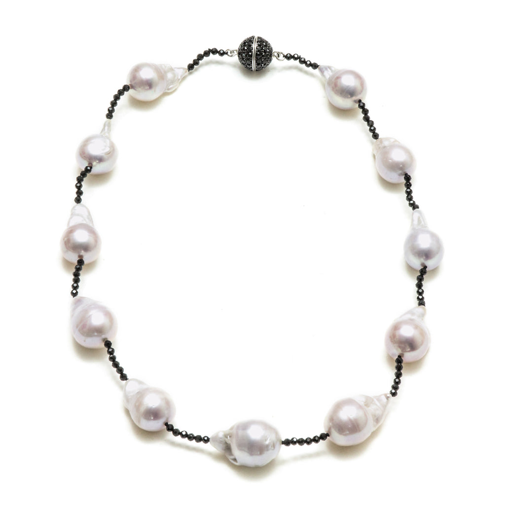 18", 24" or 34" 13-15MM Baroque Pearl & Spinel Or Ruby Station Necklace
