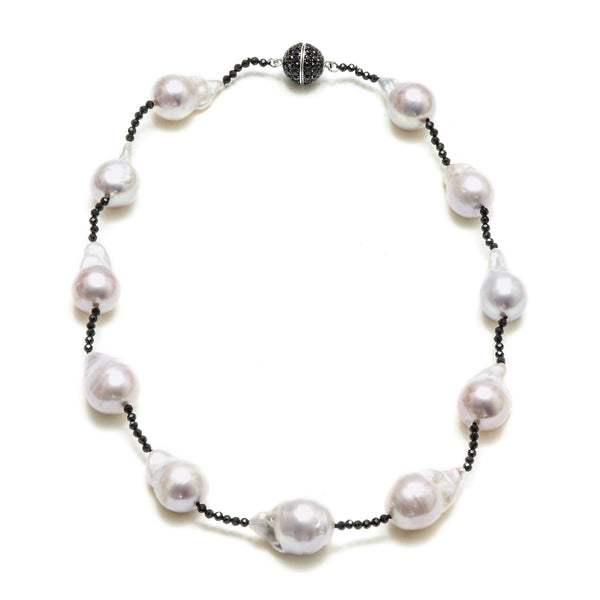 18", 24" or 34" 13-15MM Baroque Pearl & Spinel Or Ruby Station Necklace