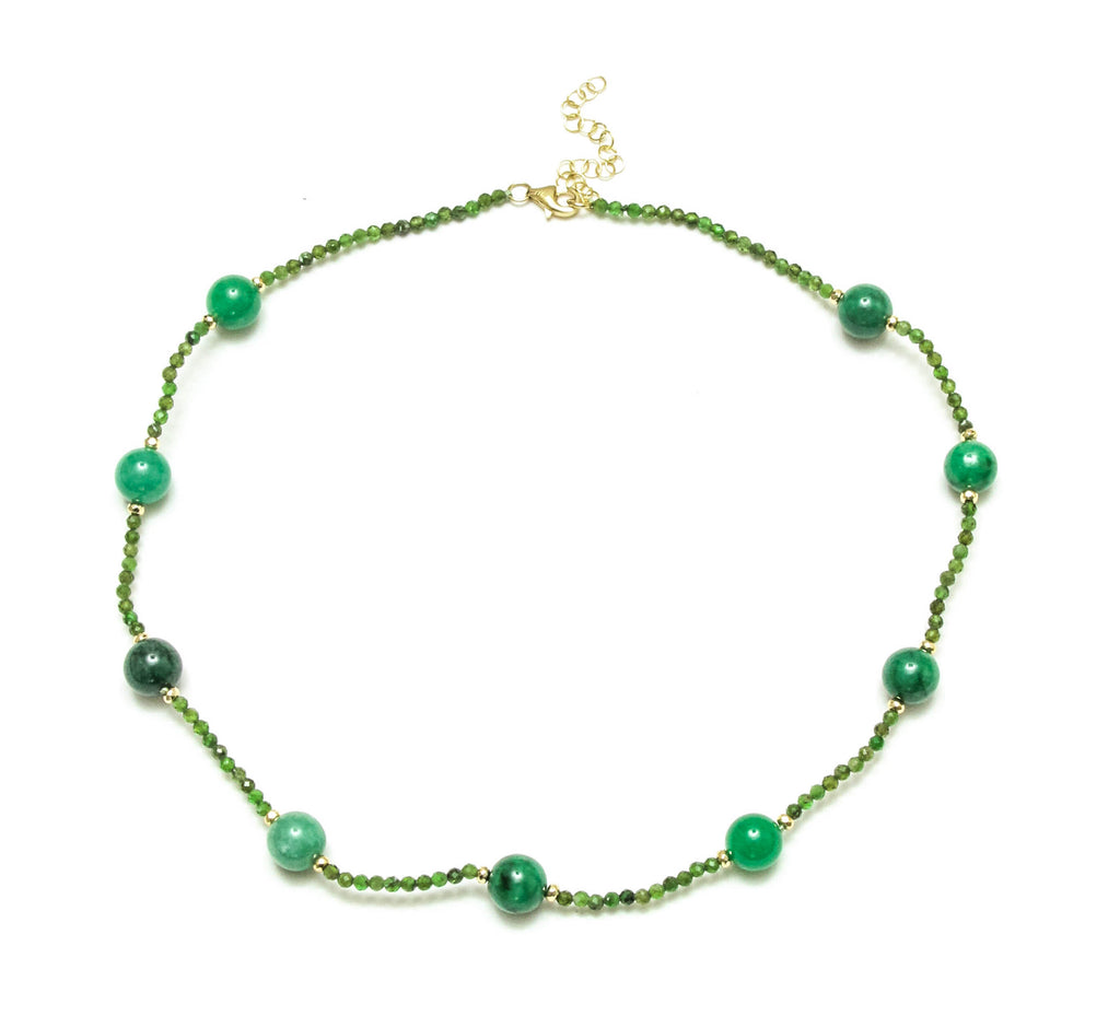 Green Jade & Chrome Diopside Station Neckalce