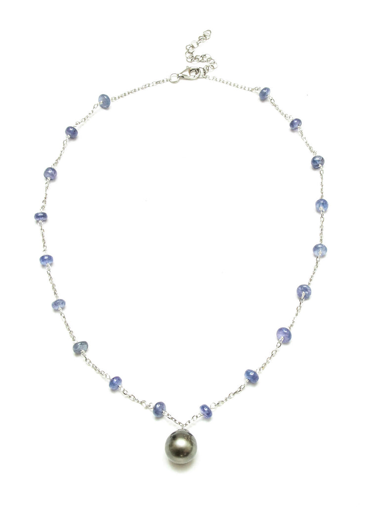 Tahitian Pearl & Choice of Tanzanite or Chrome Diopside Station Necklace