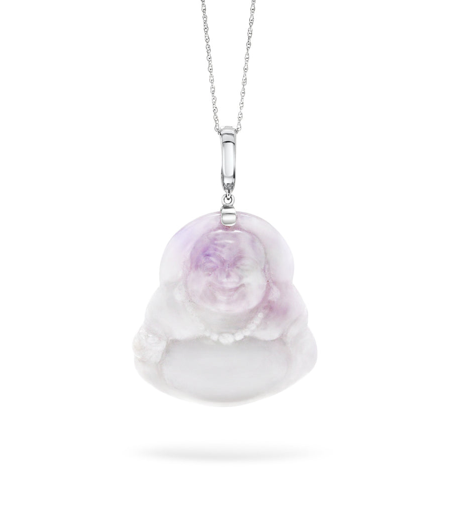 Natural Lavender/Green Jade Laughing Buddha Pendant