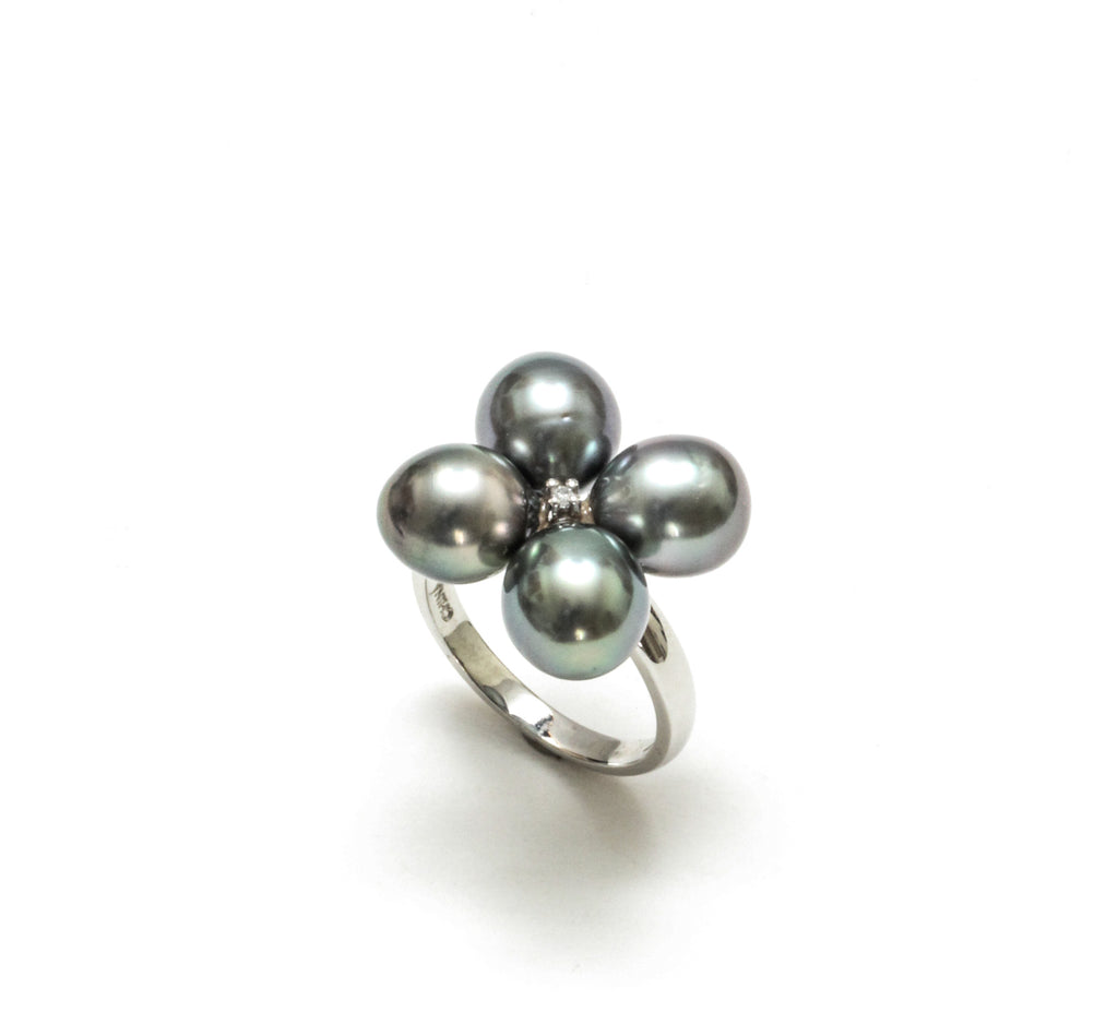 Tahitian Pearl & Diamond 4 Leaf Clover Ring