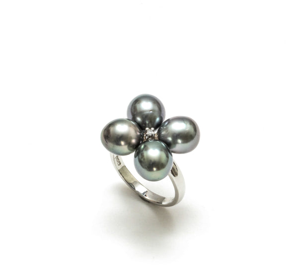 Tahitian Pearl & Diamond 4 Leaf Clover Ring