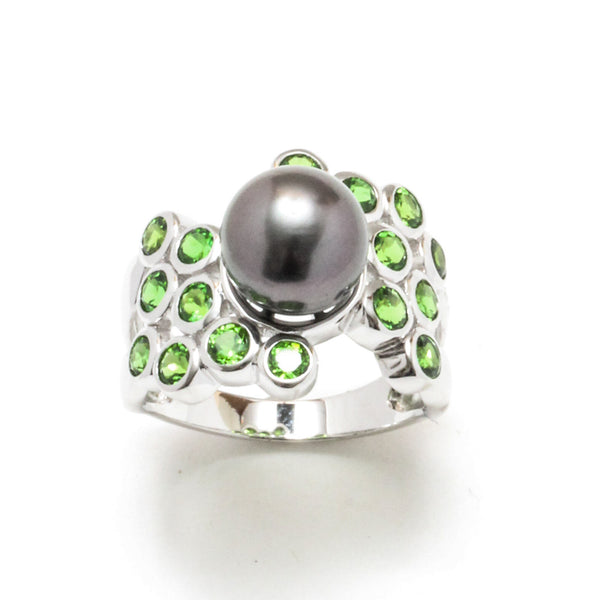 Tahitian Pearl & Chrome Diopside 'Archipelago' Ring