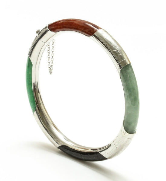 6mm Multi color Jade Sterling Silver Hinged Bangle