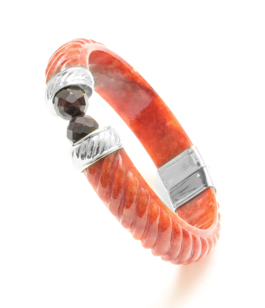 14mm twisted Red Jade with Garnet beads hinge bangle