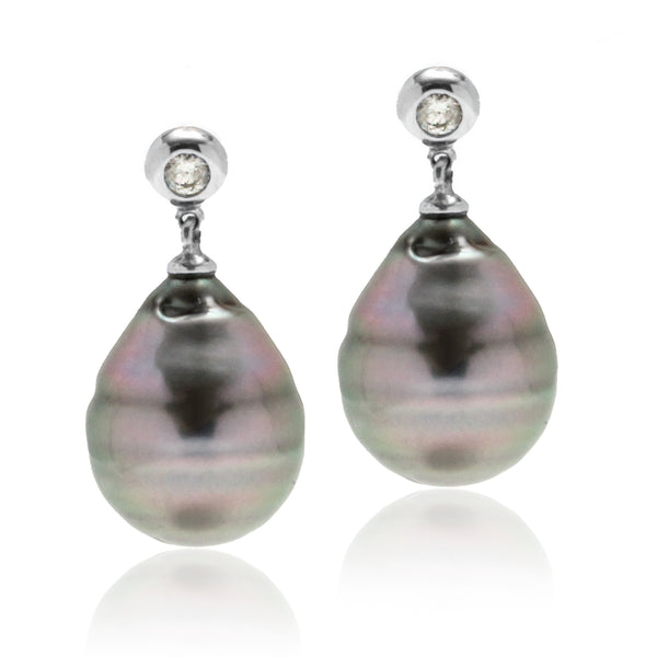 11MM Tahitian Pearl & Diamond Drop Earrings