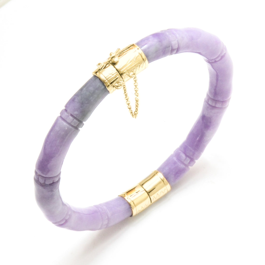 Hinged Carved Jade 'Bamboo' Bangle Bracelet