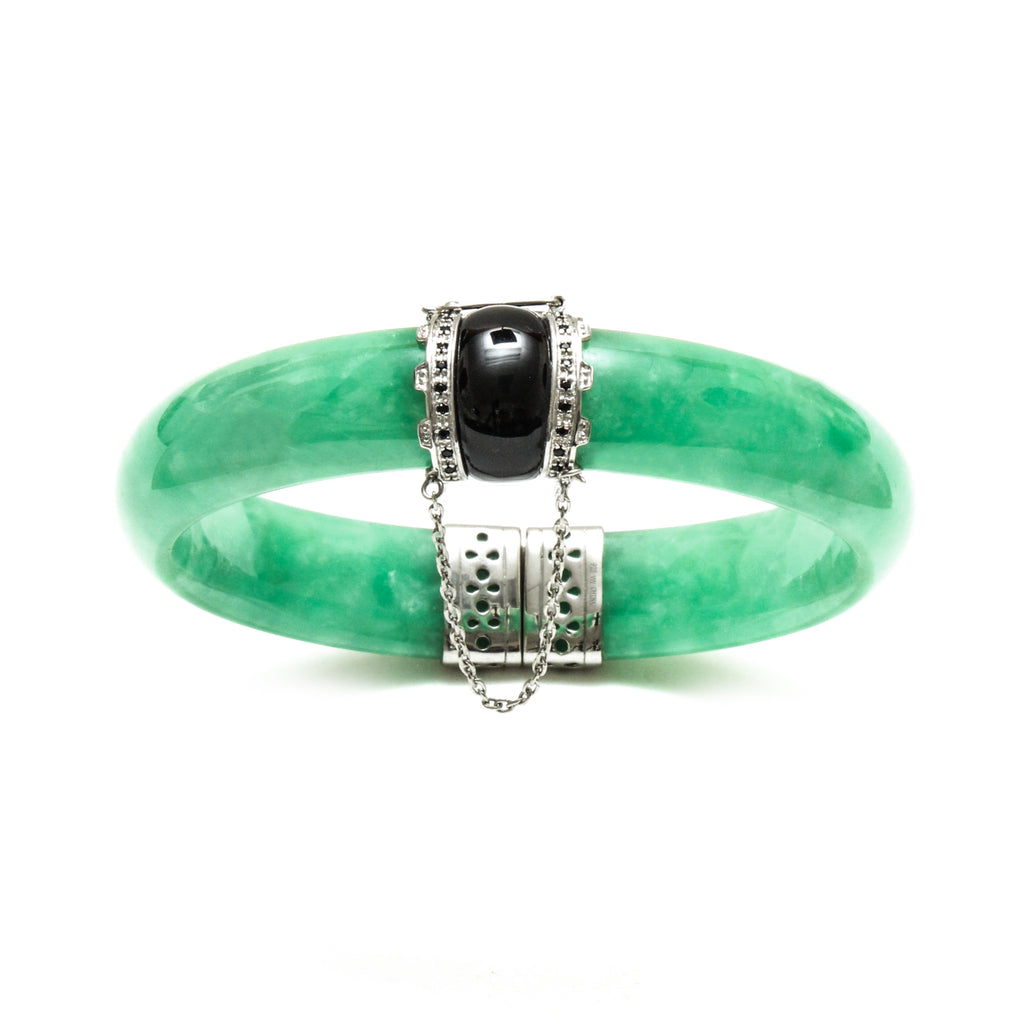 Hinged Jade & Onyx Bangle Bracelet