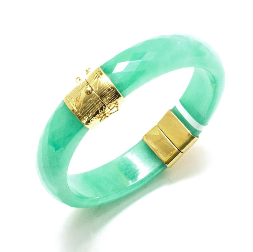 Translucent Natural Antique Jade Bracelet Cuff-Tibetan Golden Lotus |  Tibetan golden lotus