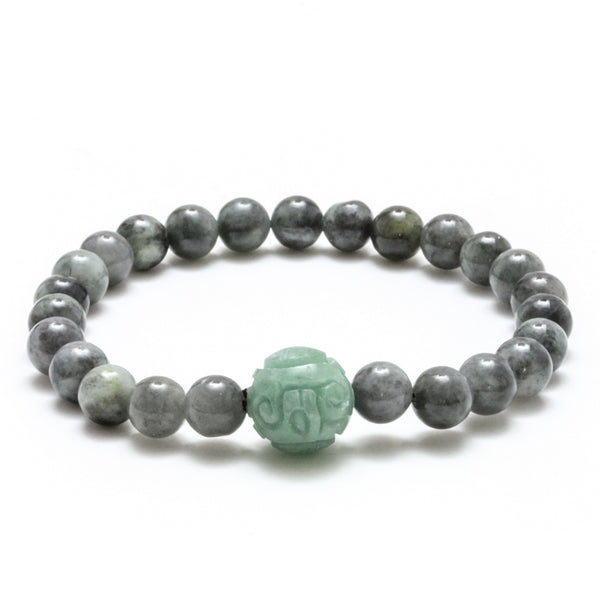 Natural Charcoal & Green Burmese Jadeite Stretch Bracelet