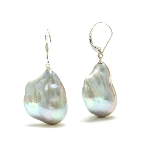 17MM Silver Baroque Pearl Drop Earrings