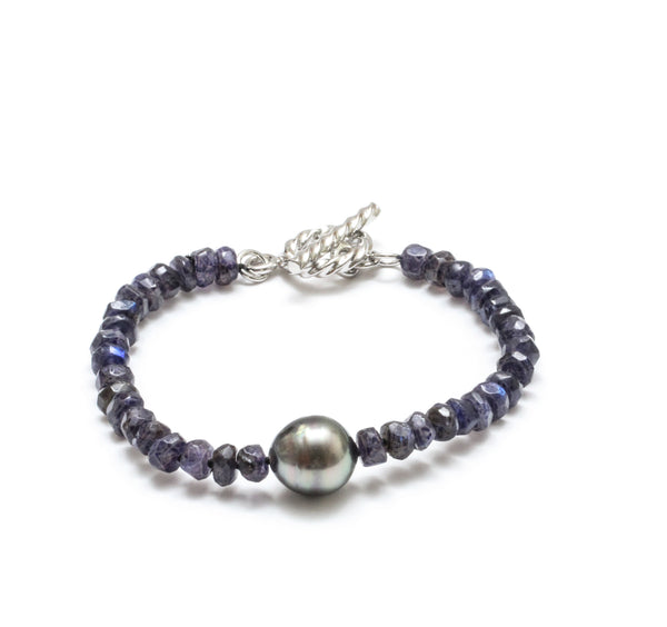 Tahitian Pearl and Faceted Blue Labradorite Toggle Bracelet