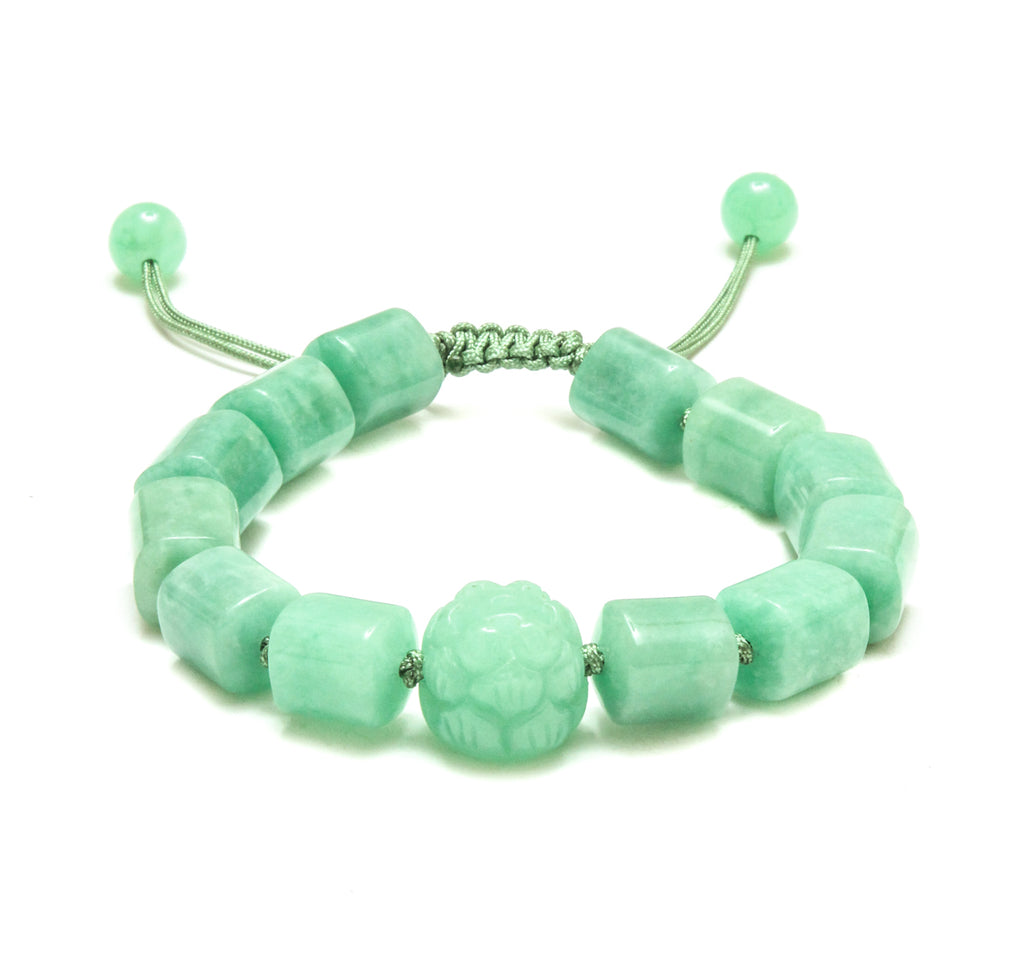 Green Jade Lotus Flower Adjustable Bracelet