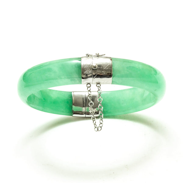 Green Jade Hinged Bangle Bracelet
