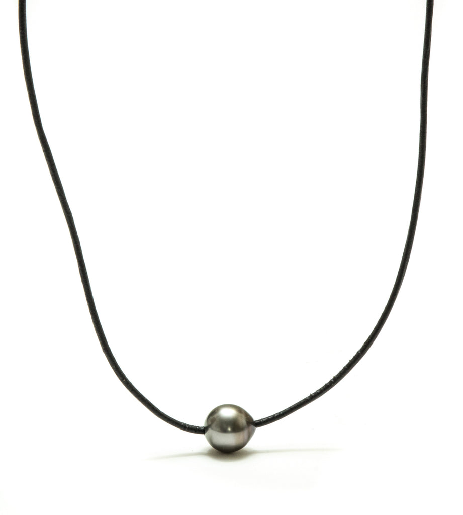 Choice Of 12mm or 13mm Single Tahitian Pearl On Adjustable Black Leather Cord