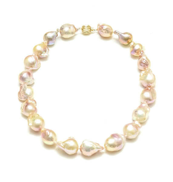 14K 18" 15-17MM Natural Pink Baroque Pearl Necklace