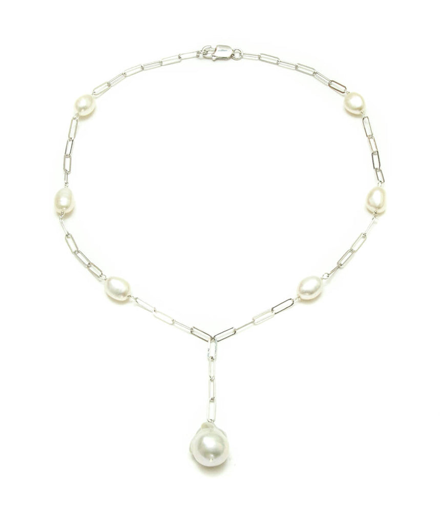 13mm & 9mm Baroque Pearl On Sterling Silver Paperclip Chain Necklace