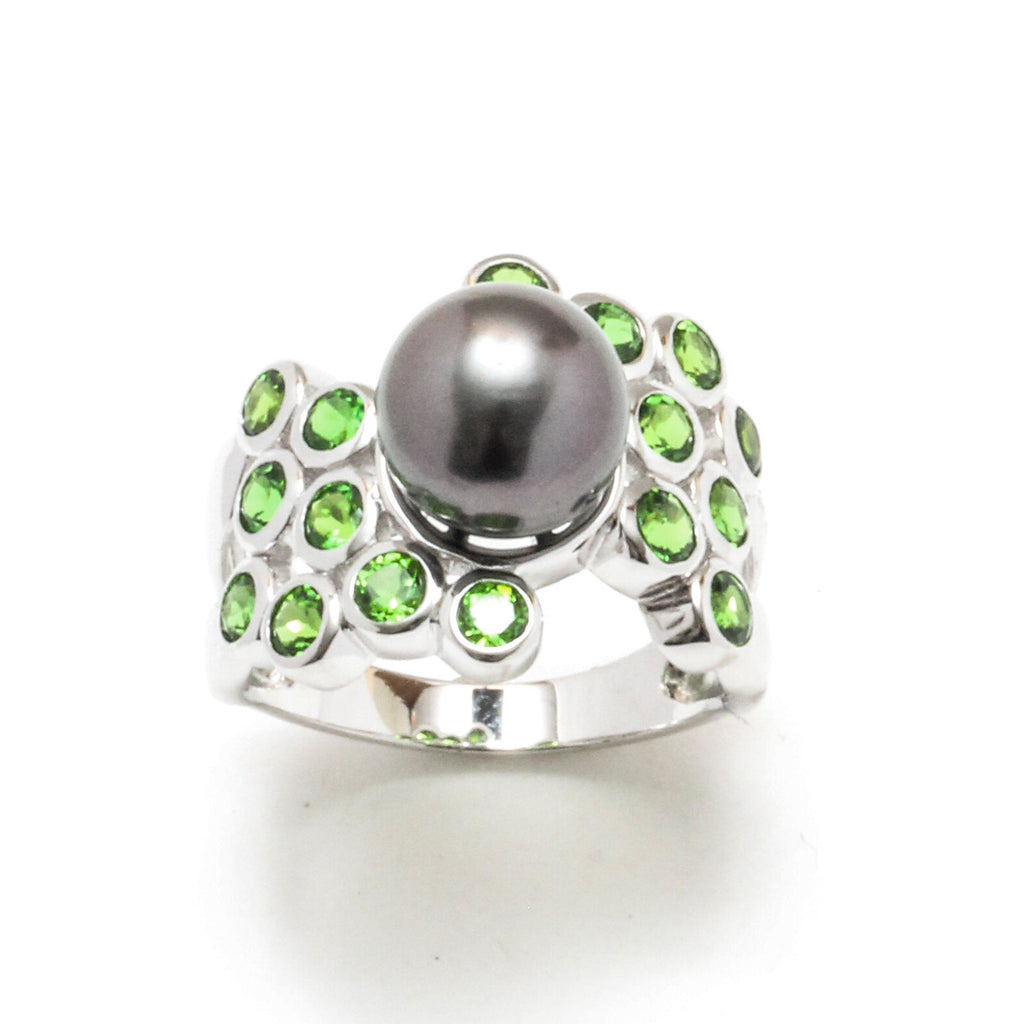 Tahitian Pearl & Chrome Diopside 'Archipelago' Ring